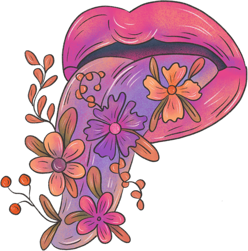 Tongue illustration with flowers