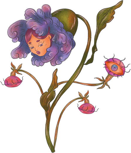 Psychedelic flower illustration with female face
