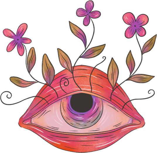 Psychedelic illustration of an eye with flowers